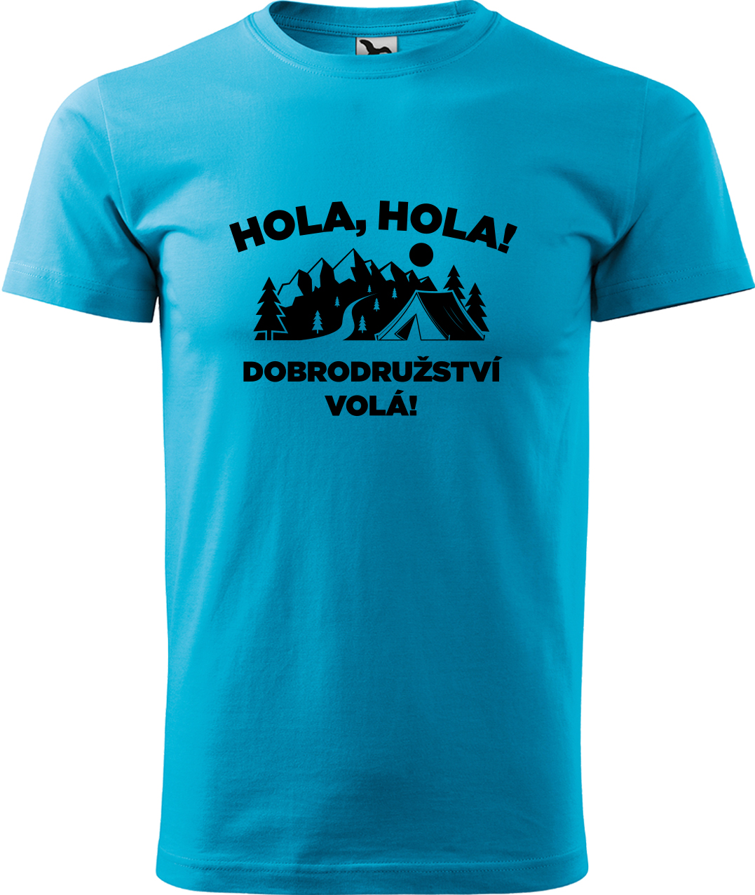 Pánské cestovatelské tričko - Hola hola! Dobrodružství volá! Velikost: L, Barva: Tyrkysová (44), Střih: pánský