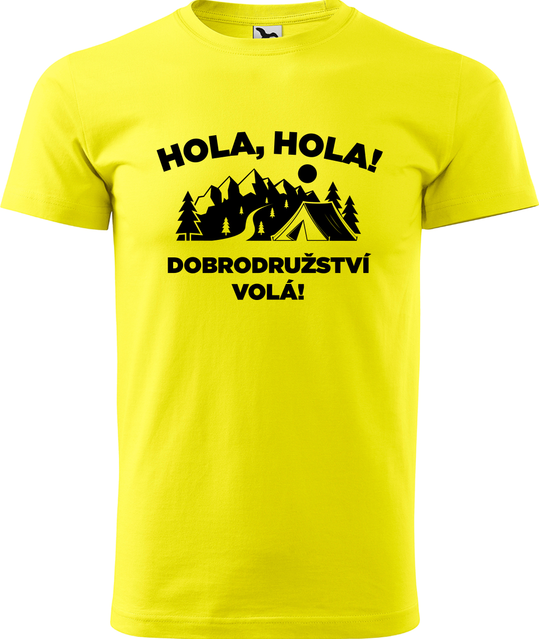 Pánské cestovatelské tričko - Hola hola! Dobrodružství volá! Velikost: S, Barva: Žlutá (04), Střih: pánský