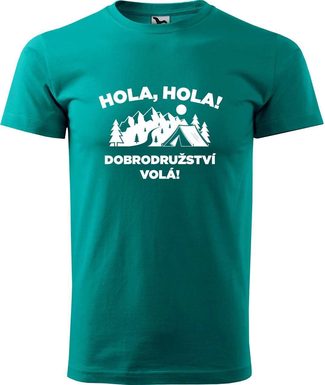 Pánské cestovatelské tričko - Hola hola! Dobrodružství volá! Velikost: S, Barva: Emerald (19), Střih: pánský