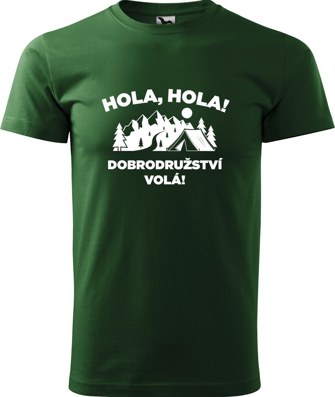 Pánské cestovatelské tričko - Hola hola! Dobrodružství volá! Velikost: XL, Barva: Lahvově zelená (06), Střih: pánský