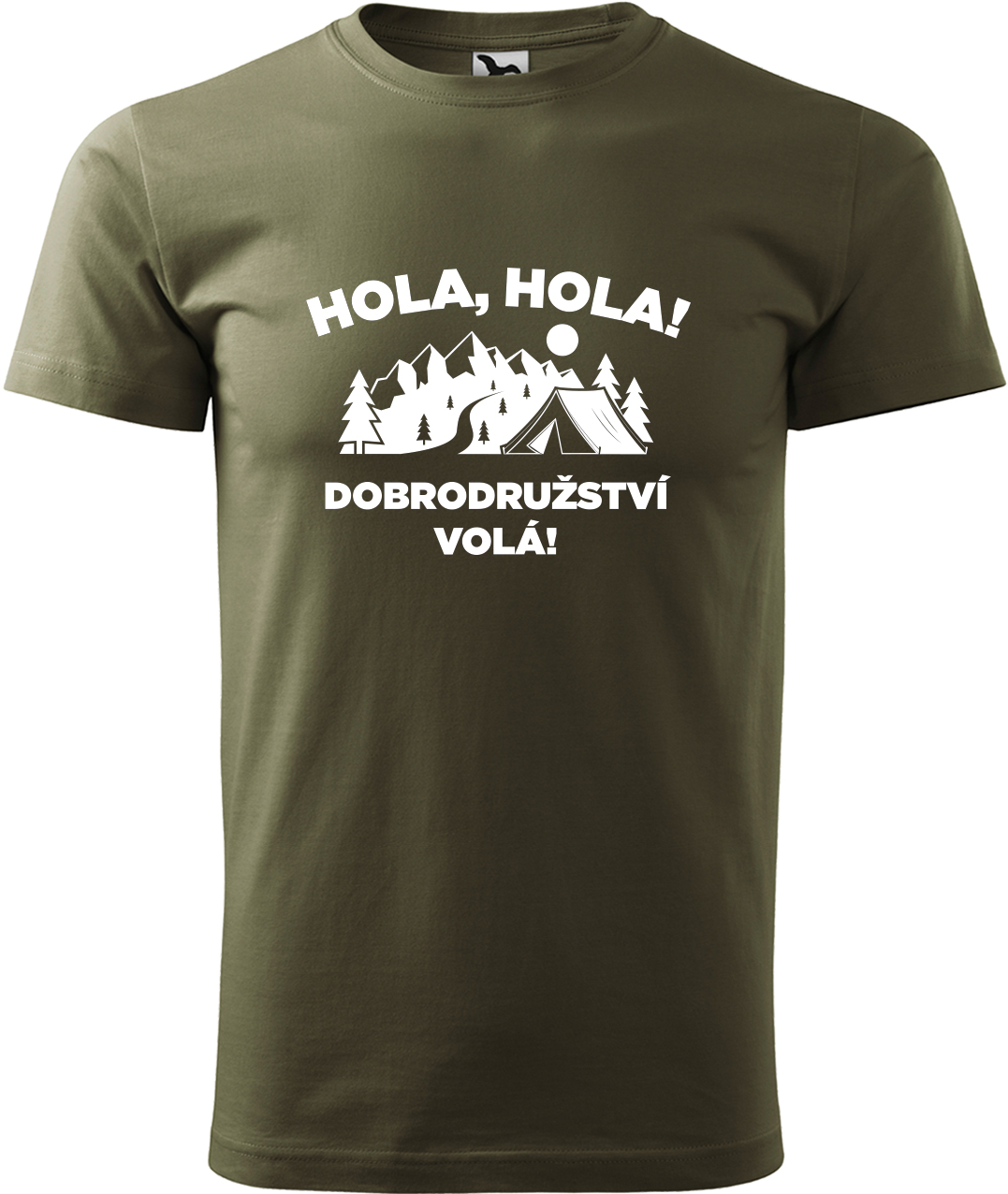 Pánské cestovatelské tričko - Hola hola! Dobrodružství volá! Velikost: S, Barva: Military (69), Střih: pánský