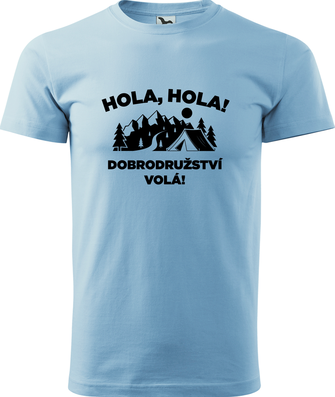 Pánské cestovatelské tričko - Hola hola! Dobrodružství volá! Velikost: S, Barva: Nebesky modrá (15), Střih: pánský