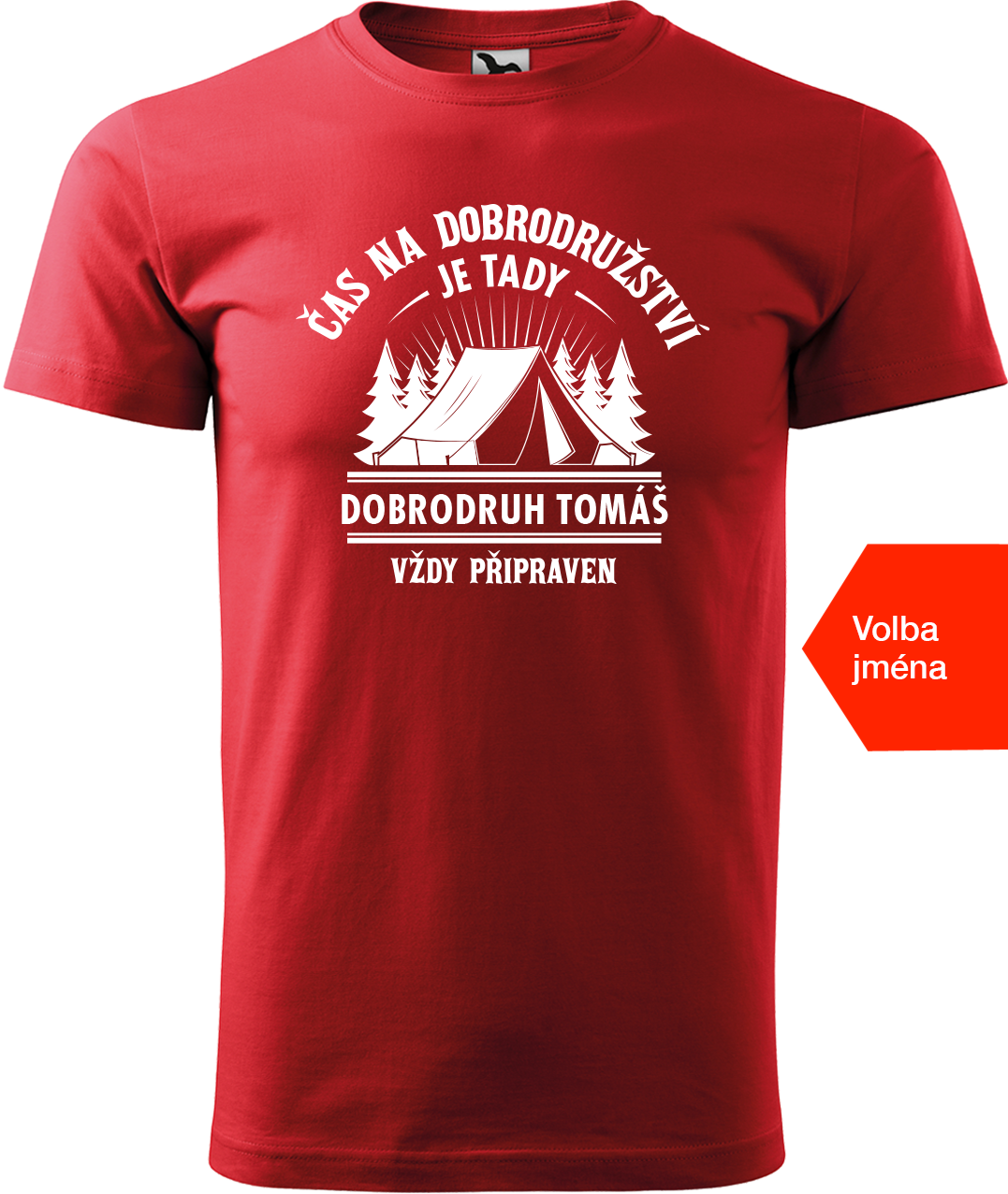Pánské cestovatelské tričko se jménem - Čas na dobrodružství je tady! Velikost: XL, Barva: Červená (07)