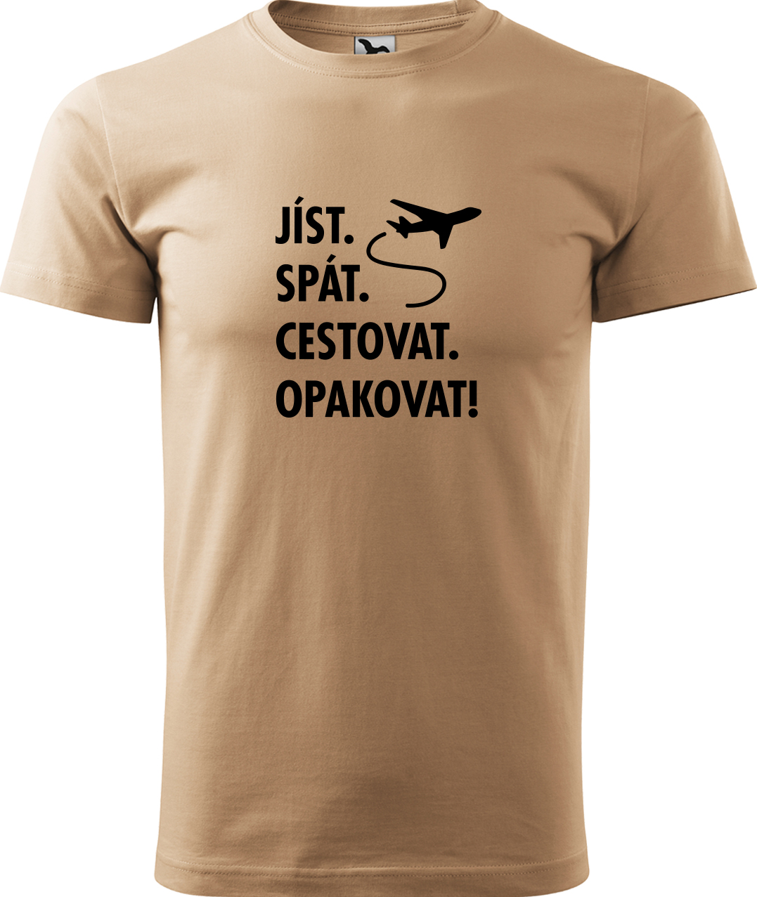 Pánské cestovatelské tričko - Jíst. Spát. Cestovat. Opakovat! Velikost: XL, Barva: Písková (08), Střih: pánský