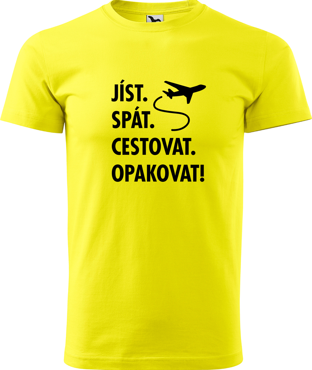 Pánské cestovatelské tričko - Jíst. Spát. Cestovat. Opakovat! Velikost: S, Barva: Žlutá (04), Střih: pánský