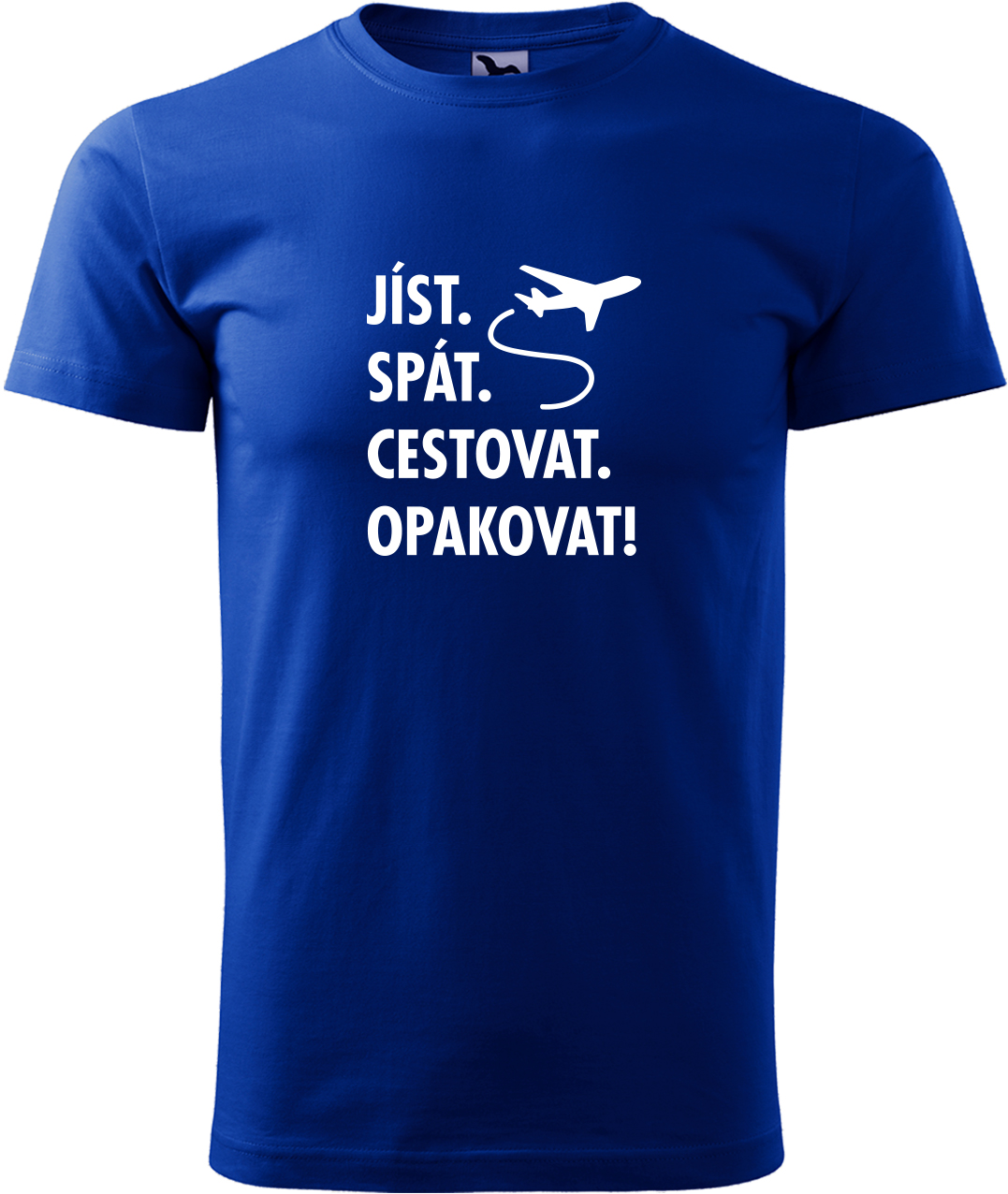 Pánské cestovatelské tričko - Jíst. Spát. Cestovat. Opakovat! Velikost: L, Barva: Královská modrá (05), Střih: pánský