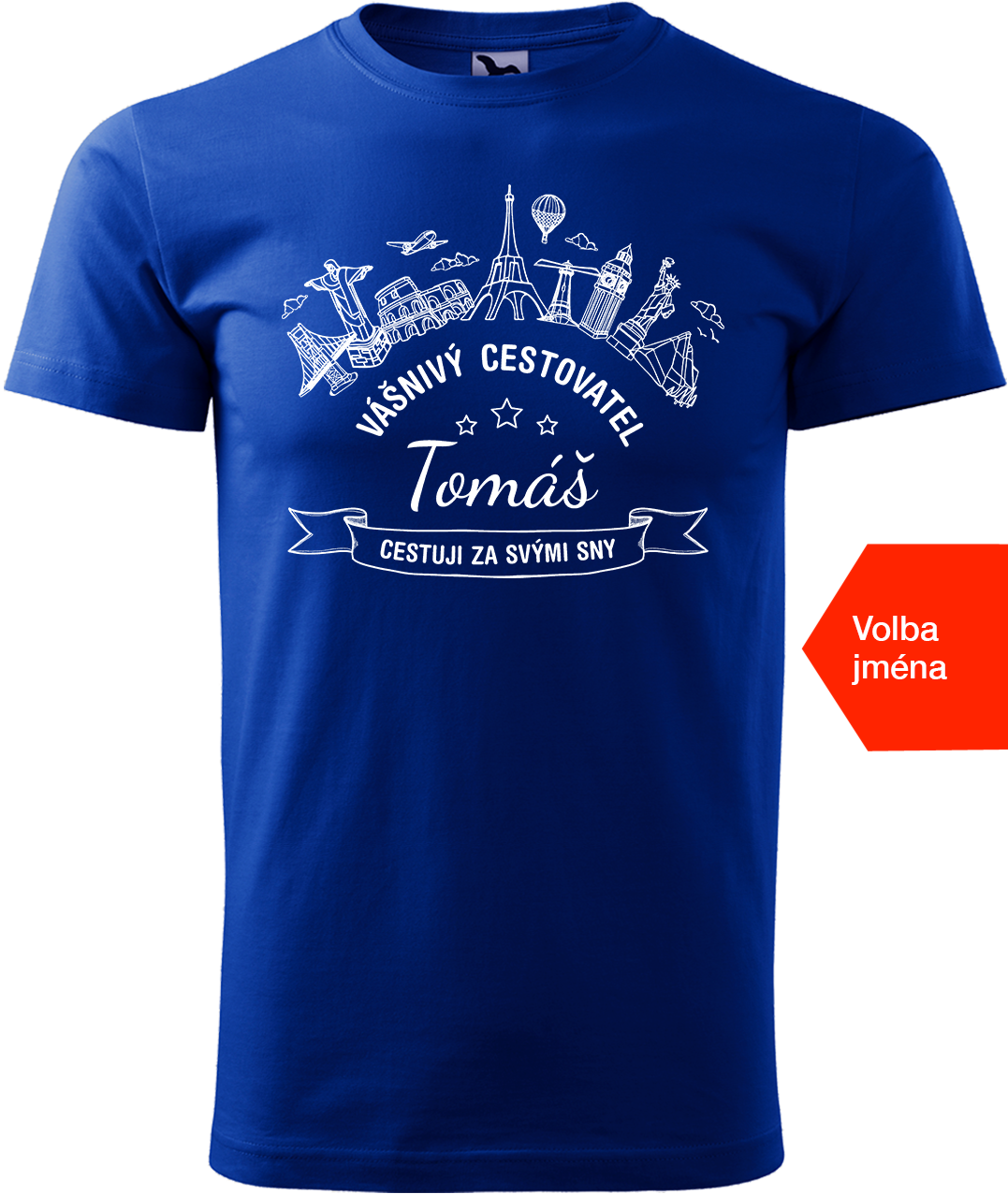 Pánské cestovatelské tričko se jménem - Vášnivý cestovatel Velikost: L, Barva: Královská modrá (05)