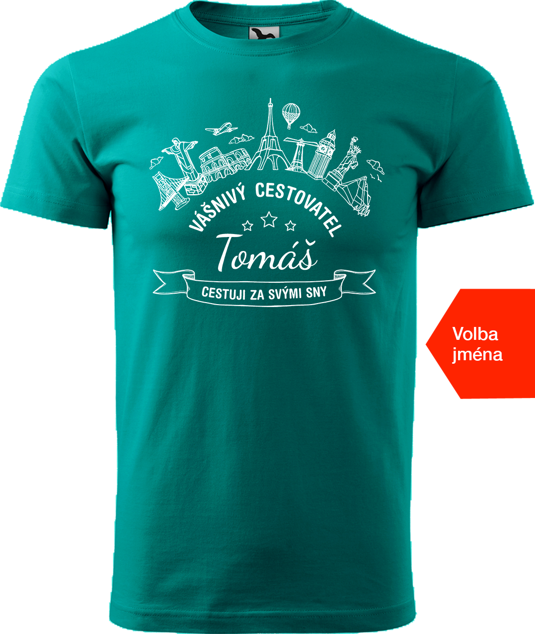 Pánské cestovatelské tričko se jménem - Vášnivý cestovatel Velikost: XL, Barva: Emerald (19)