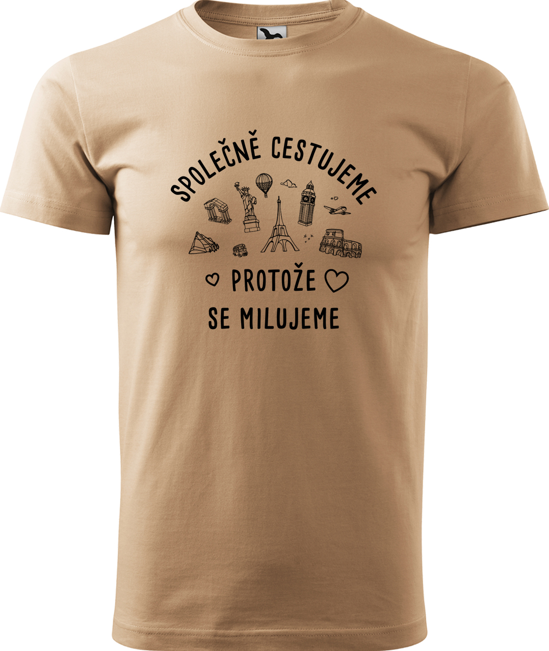 Pánské cestovatelské tričko - Společně cestujeme protože se milujeme Velikost: M, Barva: Písková (08), Střih: pánský