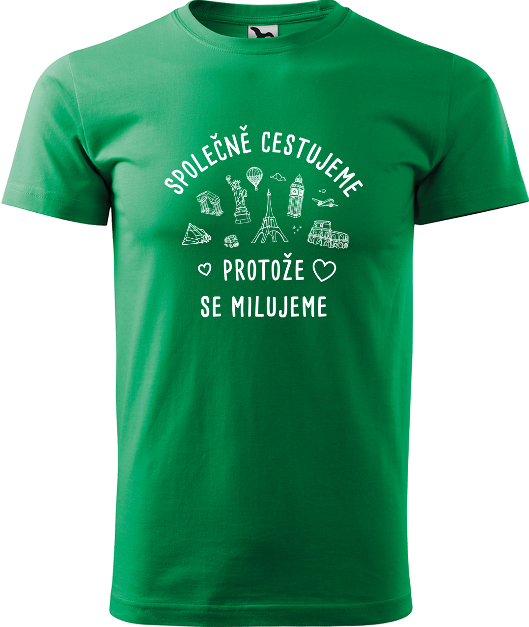 Pánské cestovatelské tričko - Společně cestujeme protože se milujeme Velikost: 4XL, Barva: Středně zelená (16), Střih: pánský
