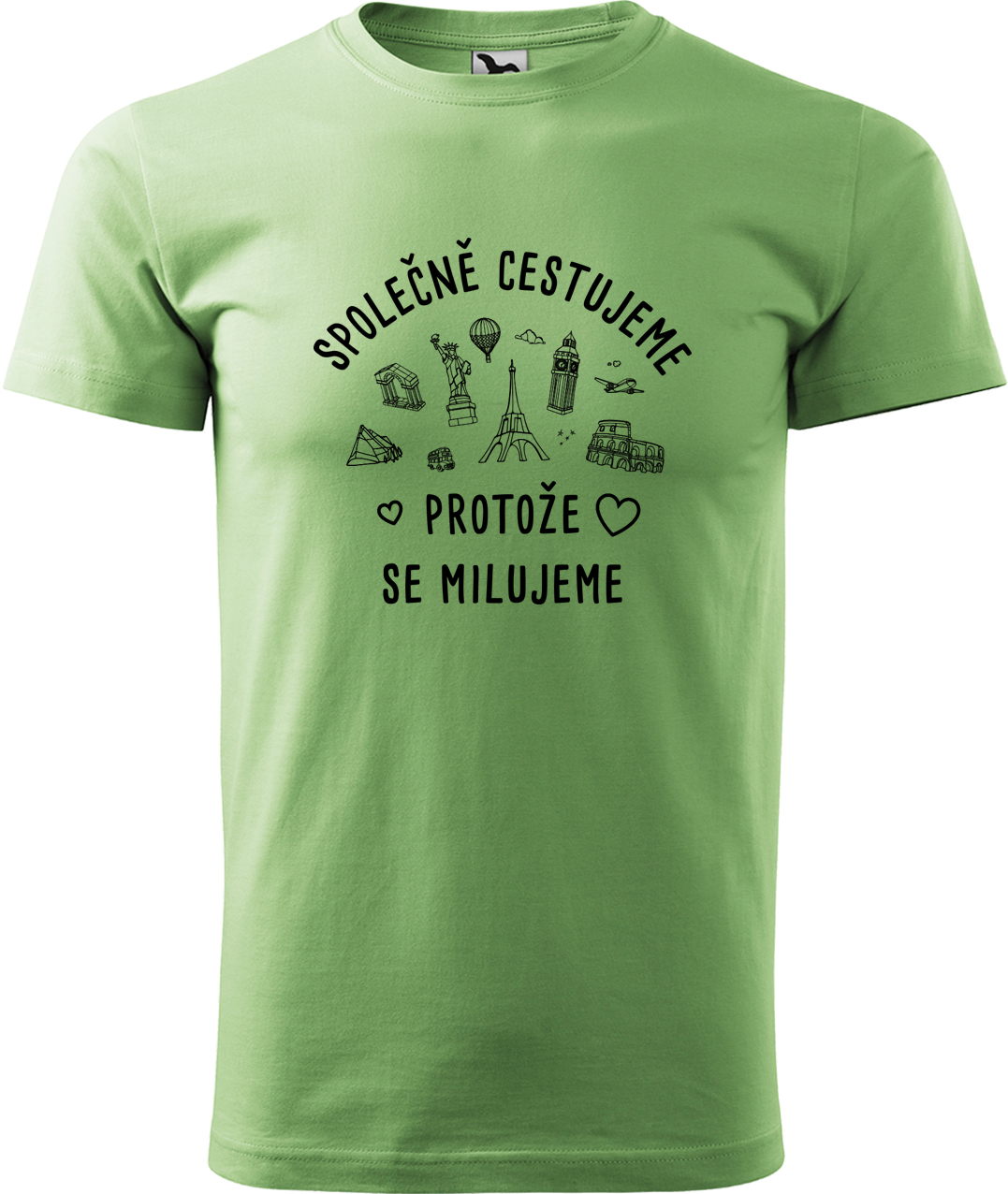 Pánské cestovatelské tričko - Společně cestujeme protože se milujeme Velikost: XL, Barva: Trávově zelená (39), Střih: pánský