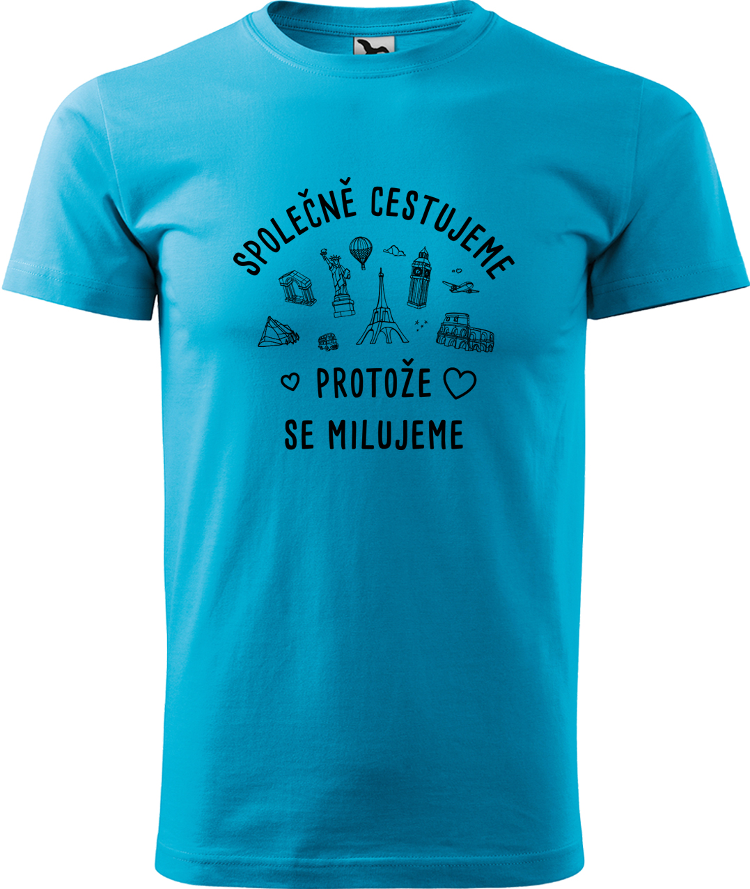 Pánské cestovatelské tričko - Společně cestujeme protože se milujeme Velikost: 4XL, Barva: Tyrkysová (44), Střih: pánský