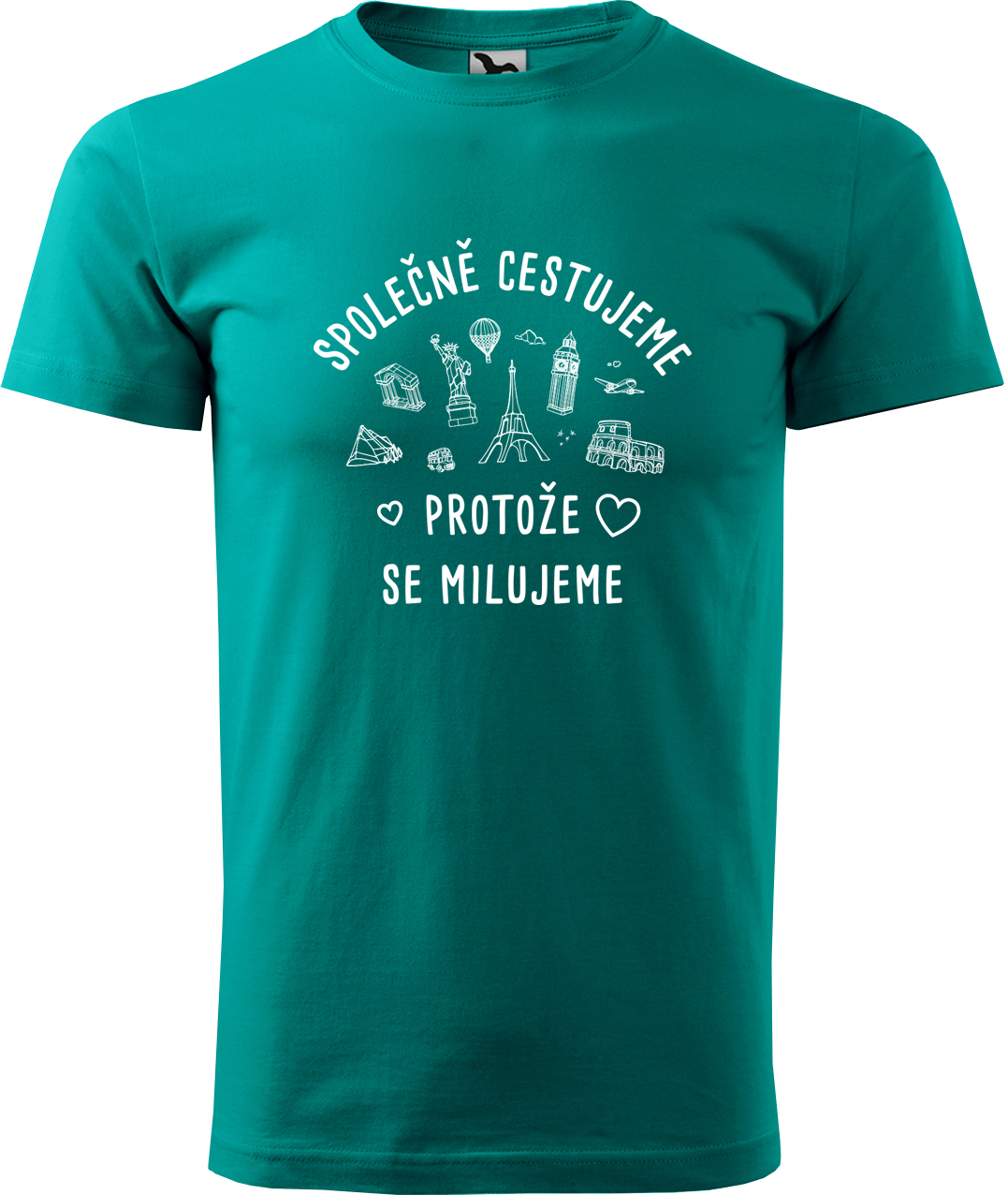 Pánské cestovatelské tričko - Společně cestujeme protože se milujeme Velikost: S, Barva: Emerald (19), Střih: pánský