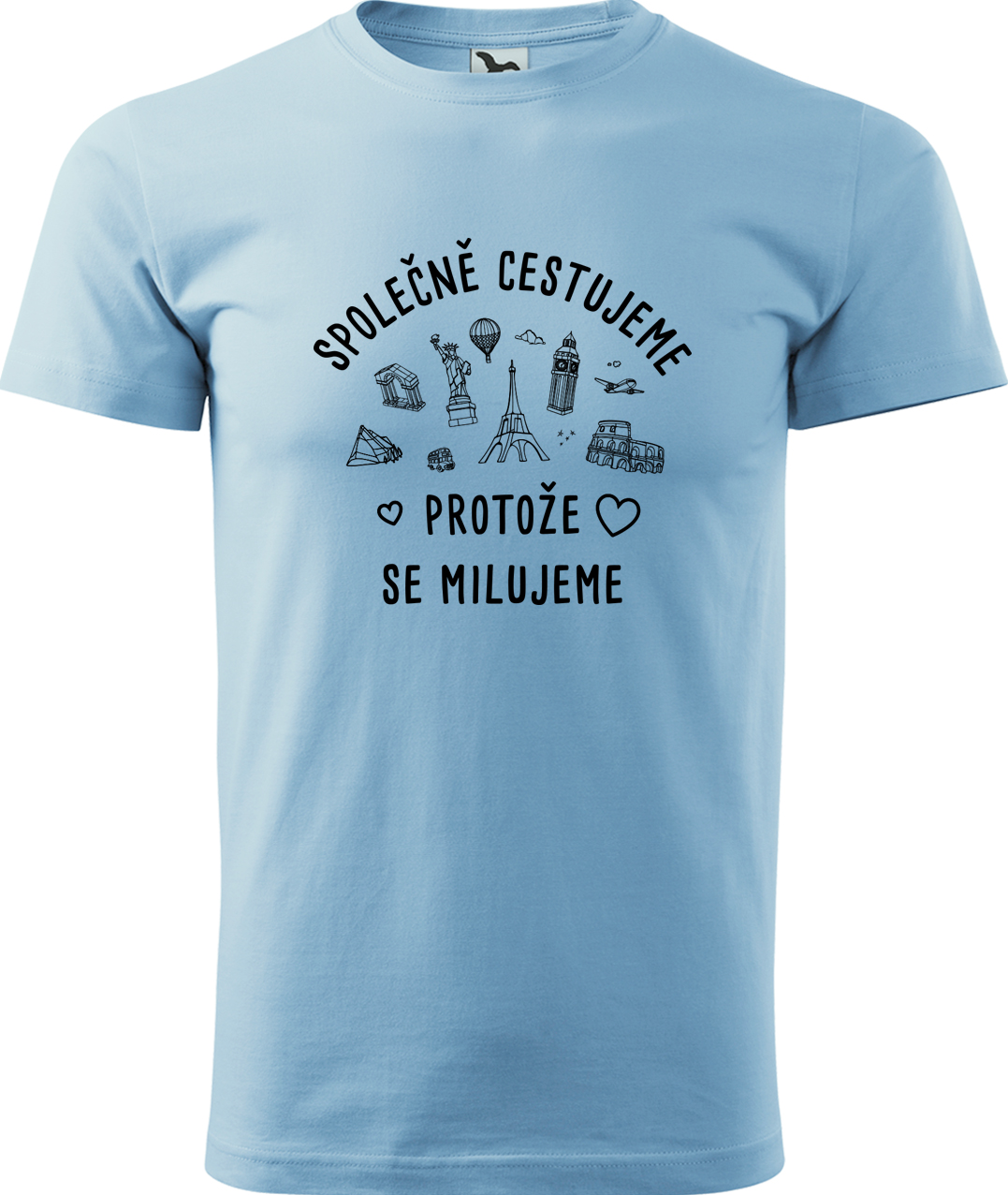 Pánské cestovatelské tričko - Společně cestujeme protože se milujeme Velikost: M, Barva: Nebesky modrá (15), Střih: pánský