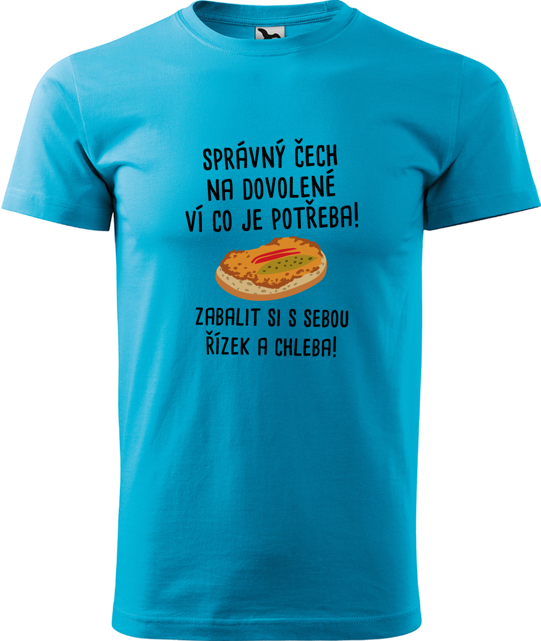 Pánské cestovatelské tričko - Správný Čech na dovolené, ví co je potřeba! Velikost: L, Barva: Tyrkysová (44), Střih: pánský
