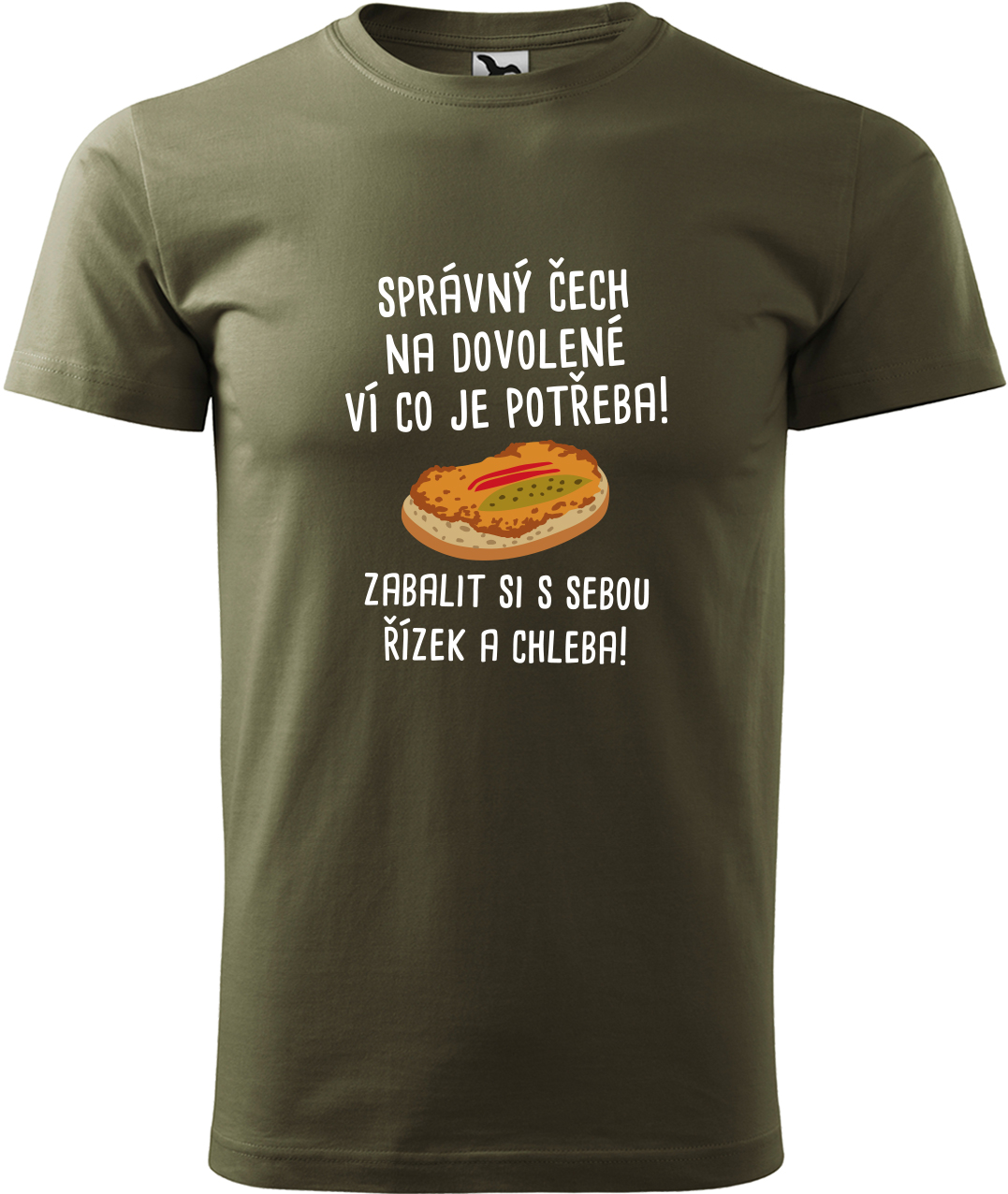 Pánské cestovatelské tričko - Správný Čech na dovolené, ví co je potřeba! Velikost: L, Barva: Military (69), Střih: pánský