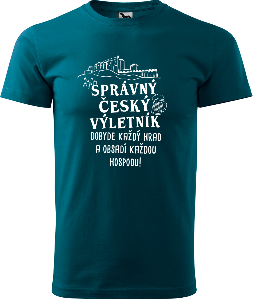 Pánské cestovatelské tričko - Správný český výletník Velikost: XL, Barva: Petrolejová (93), Střih: pánský