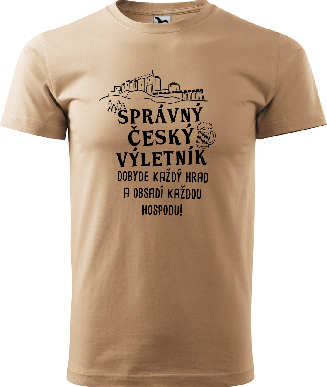 Pánské cestovatelské tričko - Správný český výletník Velikost: XL, Barva: Písková (08), Střih: pánský