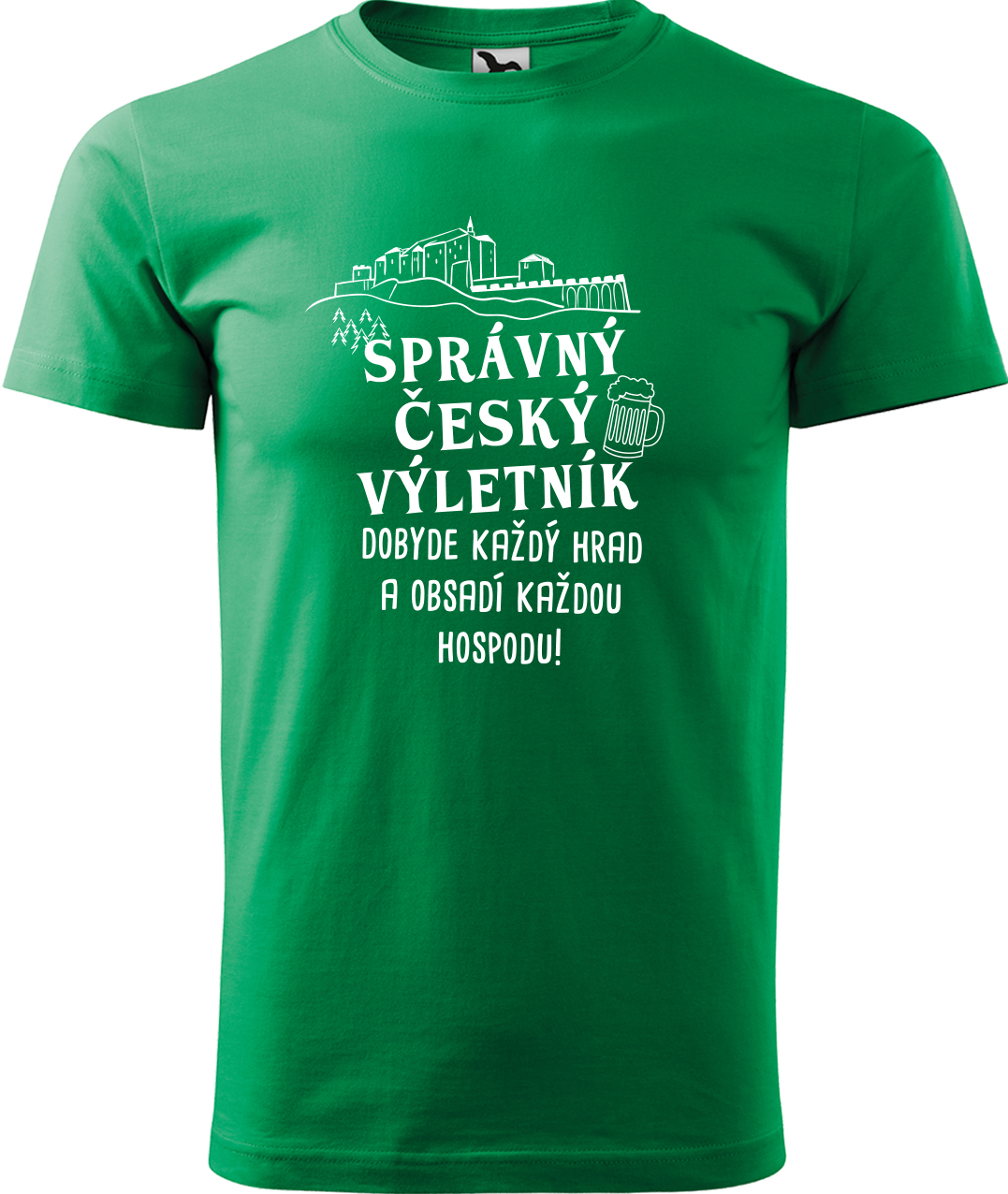 Pánské cestovatelské tričko - Správný český výletník Velikost: L, Barva: Středně zelená (16), Střih: pánský
