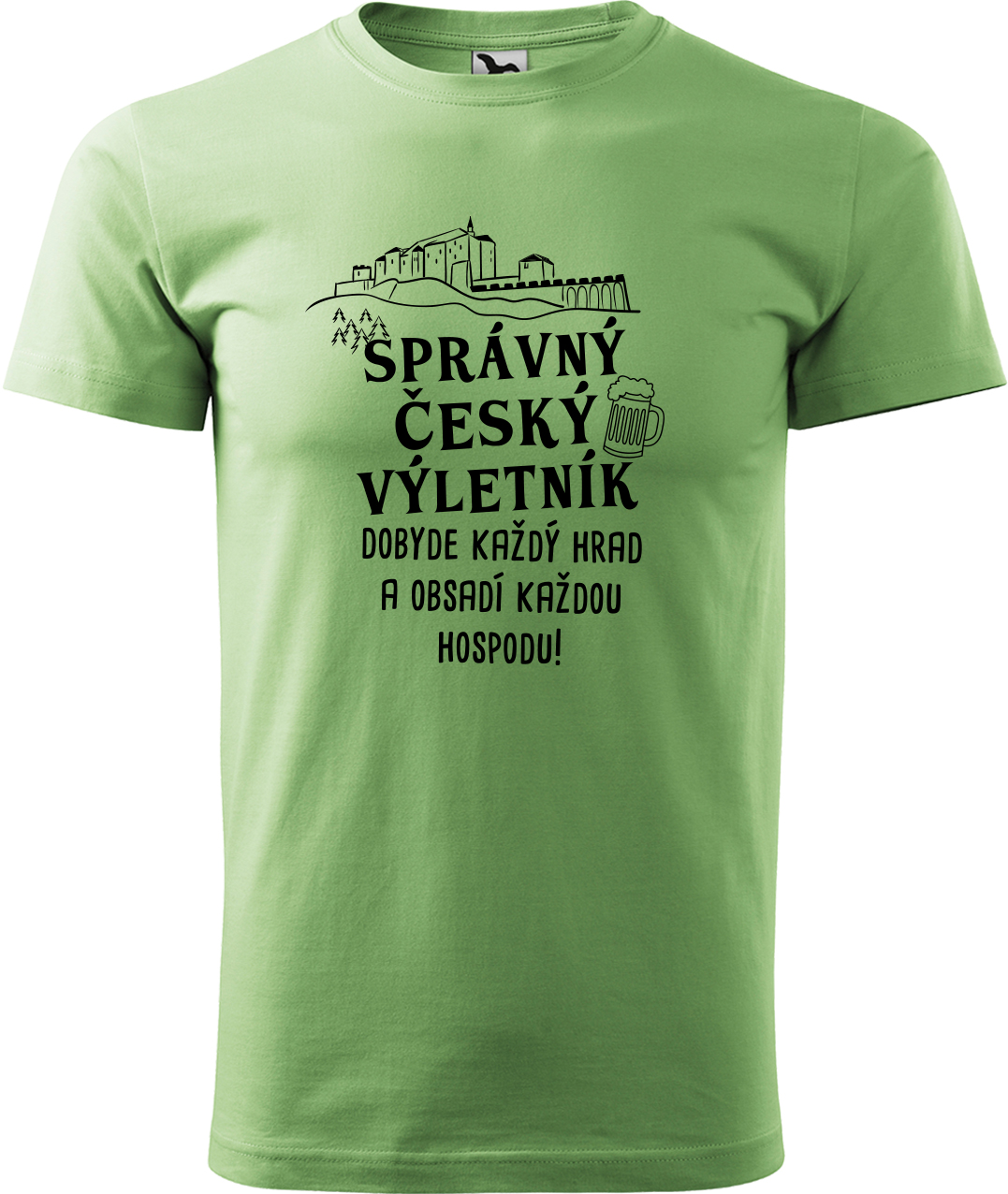 Pánské cestovatelské tričko - Správný český výletník Velikost: XL, Barva: Trávově zelená (39), Střih: pánský