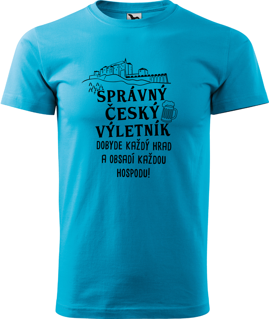 Pánské cestovatelské tričko - Správný český výletník Velikost: L, Barva: Tyrkysová (44)
