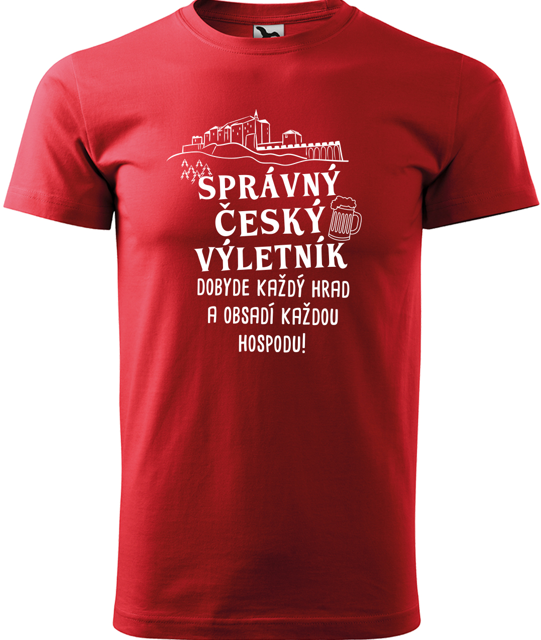 Pánské cestovatelské tričko - Správný český výletník Velikost: L, Barva: Červená (07), Střih: pánský
