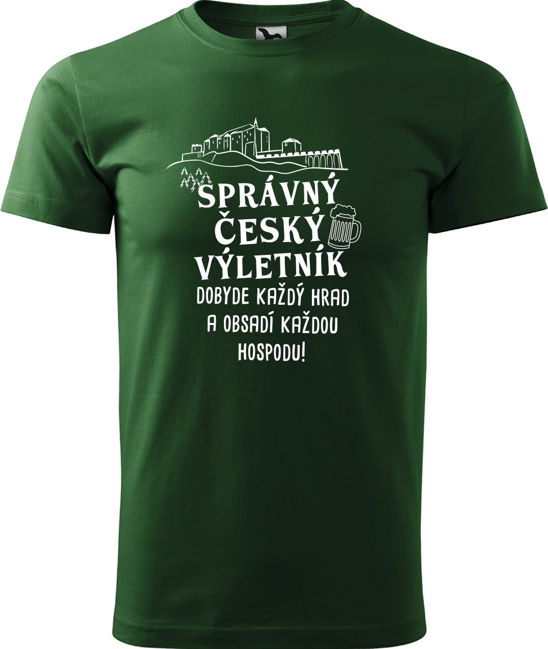 Pánské cestovatelské tričko - Správný český výletník Velikost: S, Barva: Lahvově zelená (06), Střih: pánský