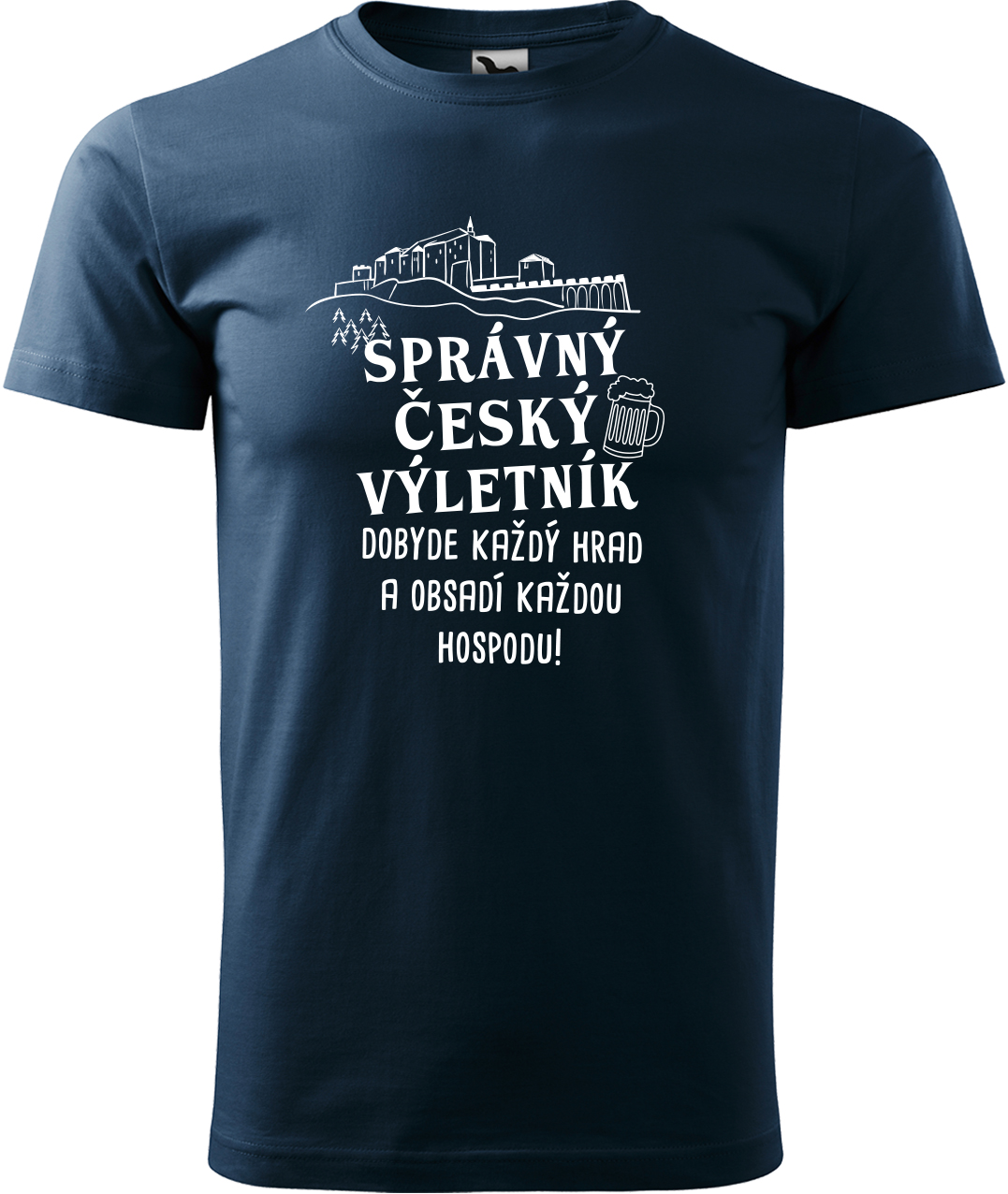 Pánské cestovatelské tričko - Správný český výletník Velikost: 4XL, Barva: Námořní modrá (02), Střih: pánský