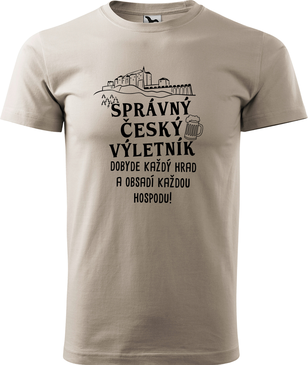 Pánské cestovatelské tričko - Správný český výletník Velikost: M, Barva: Béžová (51), Střih: pánský