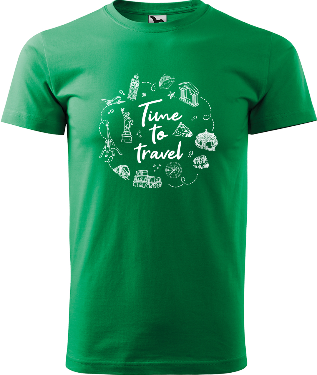 Pánské cestovatelské tričko - Time to travel Velikost: L, Barva: Středně zelená (16), Střih: pánský