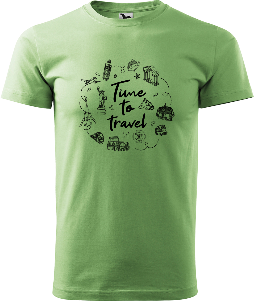 Pánské cestovatelské tričko - Time to travel Velikost: M, Barva: Trávově zelená (39), Střih: pánský