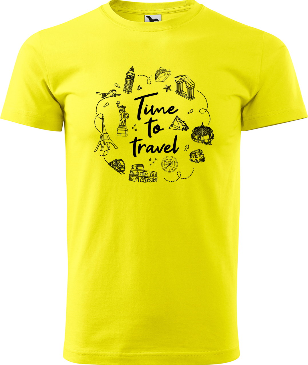 Pánské cestovatelské tričko - Time to travel Velikost: M, Barva: Žlutá (04), Střih: pánský