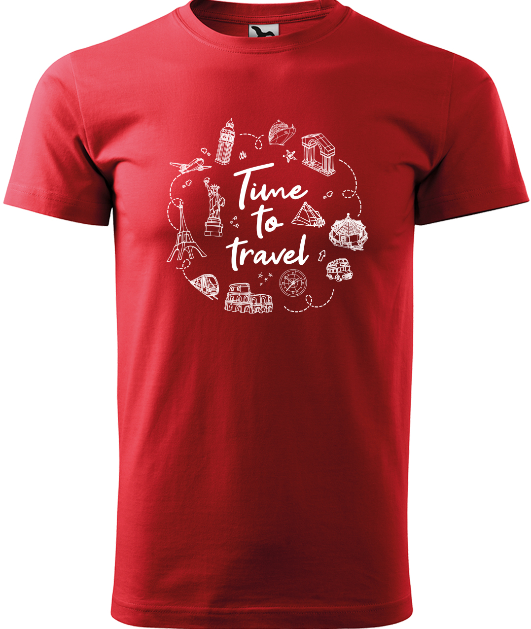 Pánské cestovatelské tričko - Time to travel Velikost: M, Barva: Červená (07), Střih: pánský