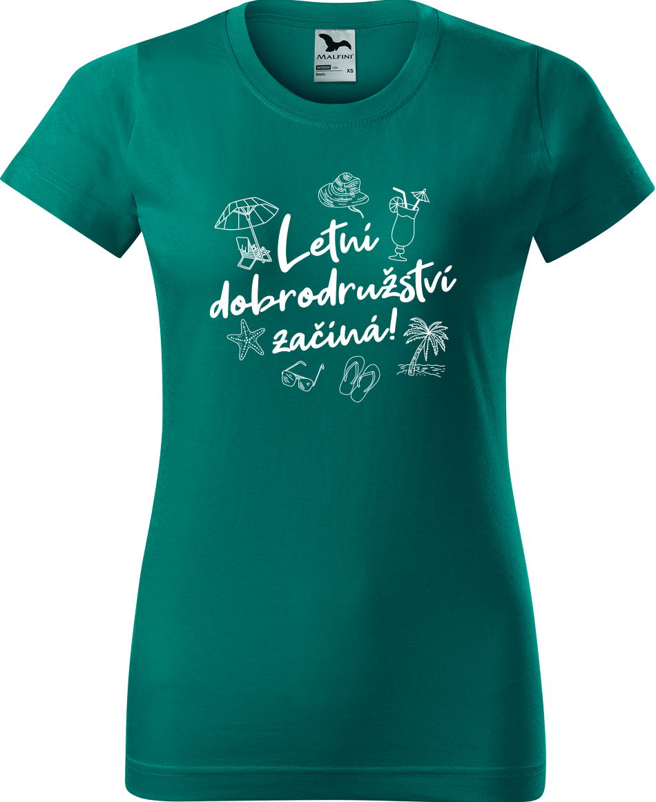 Dámské cestovatelské tričko - Letní dobrodružství začíná! Velikost: S, Barva: Emerald (19), Střih: dámský