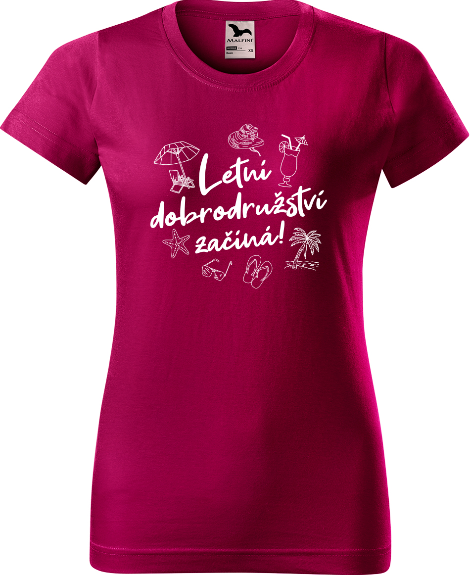 Dámské cestovatelské tričko - Letní dobrodružství začíná! Velikost: M, Barva: Fuchsia red (49), Střih: dámský