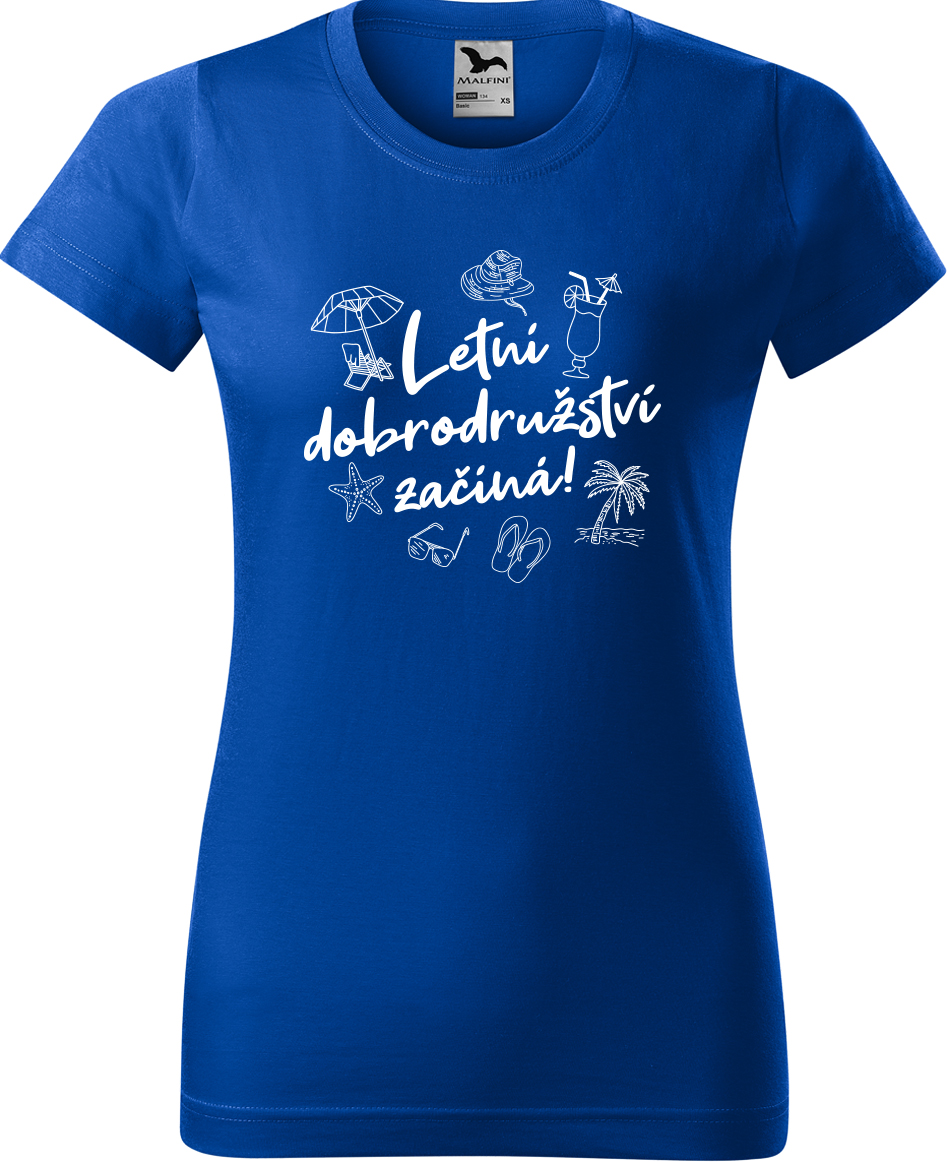 Dámské cestovatelské tričko - Letní dobrodružství začíná! Velikost: XL, Barva: Královská modrá (05), Střih: dámský