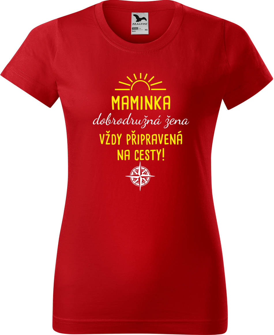 Dámské cestovatelské tričko - Maminka - dobrodružná žena Velikost: M, Barva: Červená (07), Střih: dámský