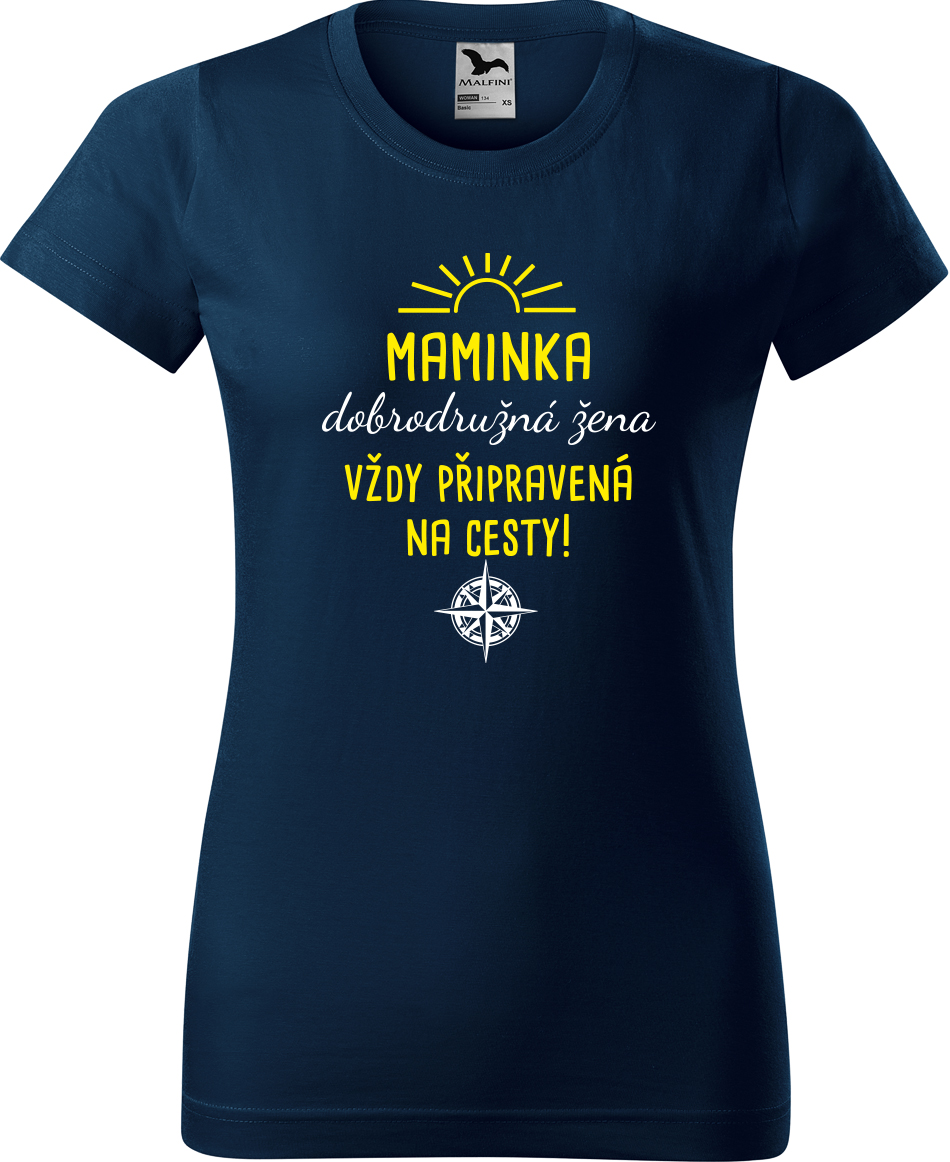 Dámské cestovatelské tričko - Maminka - dobrodružná žena Velikost: L, Barva: Námořní modrá (02), Střih: dámský