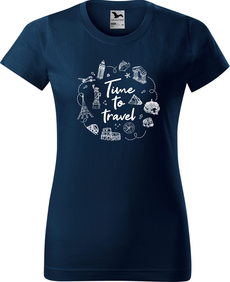 Dámské cestovatelské tričko - Time to travel Velikost: L, Barva: Námořní modrá (02), Střih: dámský
