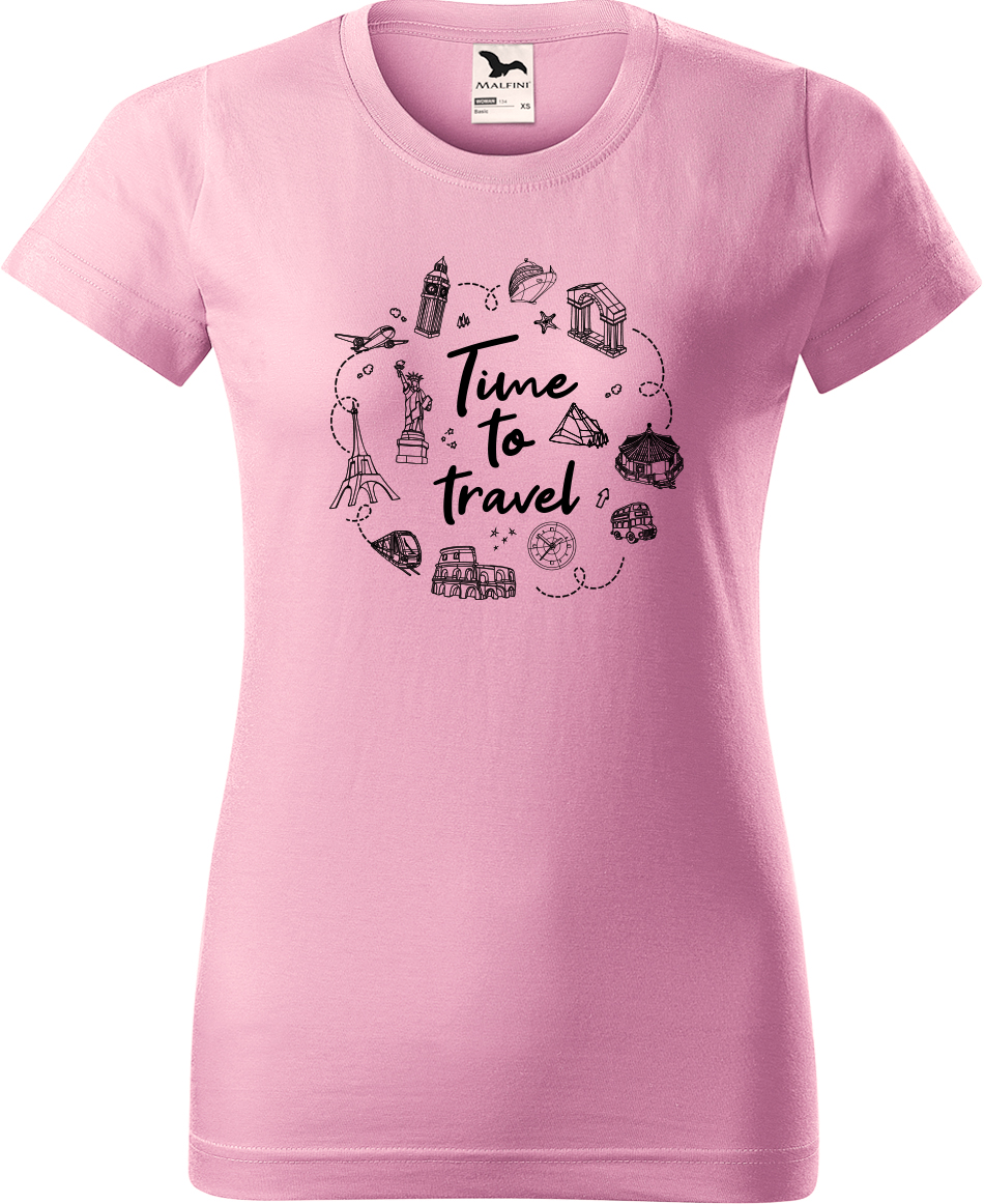 Dámské cestovatelské tričko - Time to travel Velikost: L, Barva: Růžová (30), Střih: dámský