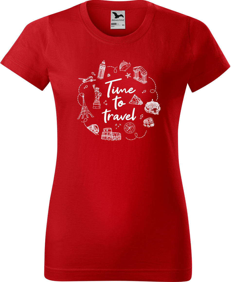 Dámské cestovatelské tričko - Time to travel Velikost: XL, Barva: Červená (07), Střih: dámský