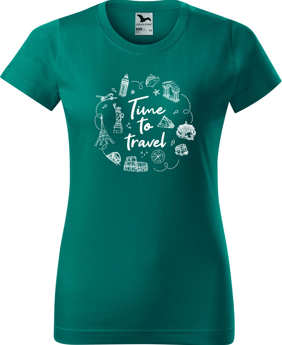 Dámské cestovatelské tričko - Time to travel Velikost: L, Barva: Emerald (19), Střih: dámský