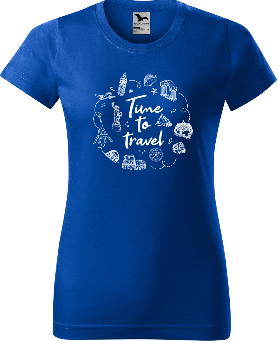 Dámské cestovatelské tričko - Time to travel Velikost: L, Barva: Královská modrá (05), Střih: dámský