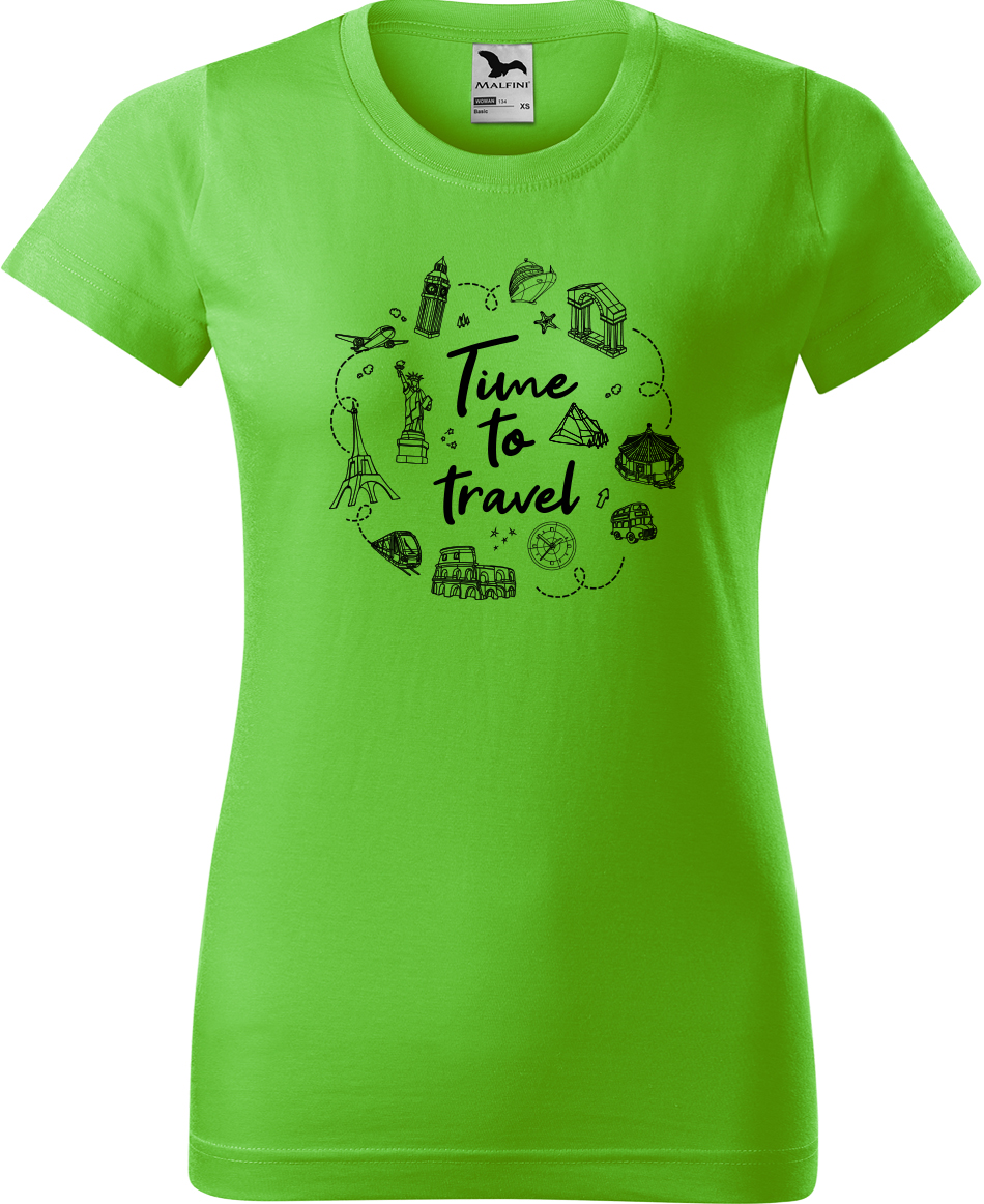 Dámské cestovatelské tričko - Time to travel Velikost: L, Barva: Apple Green (92), Střih: dámský