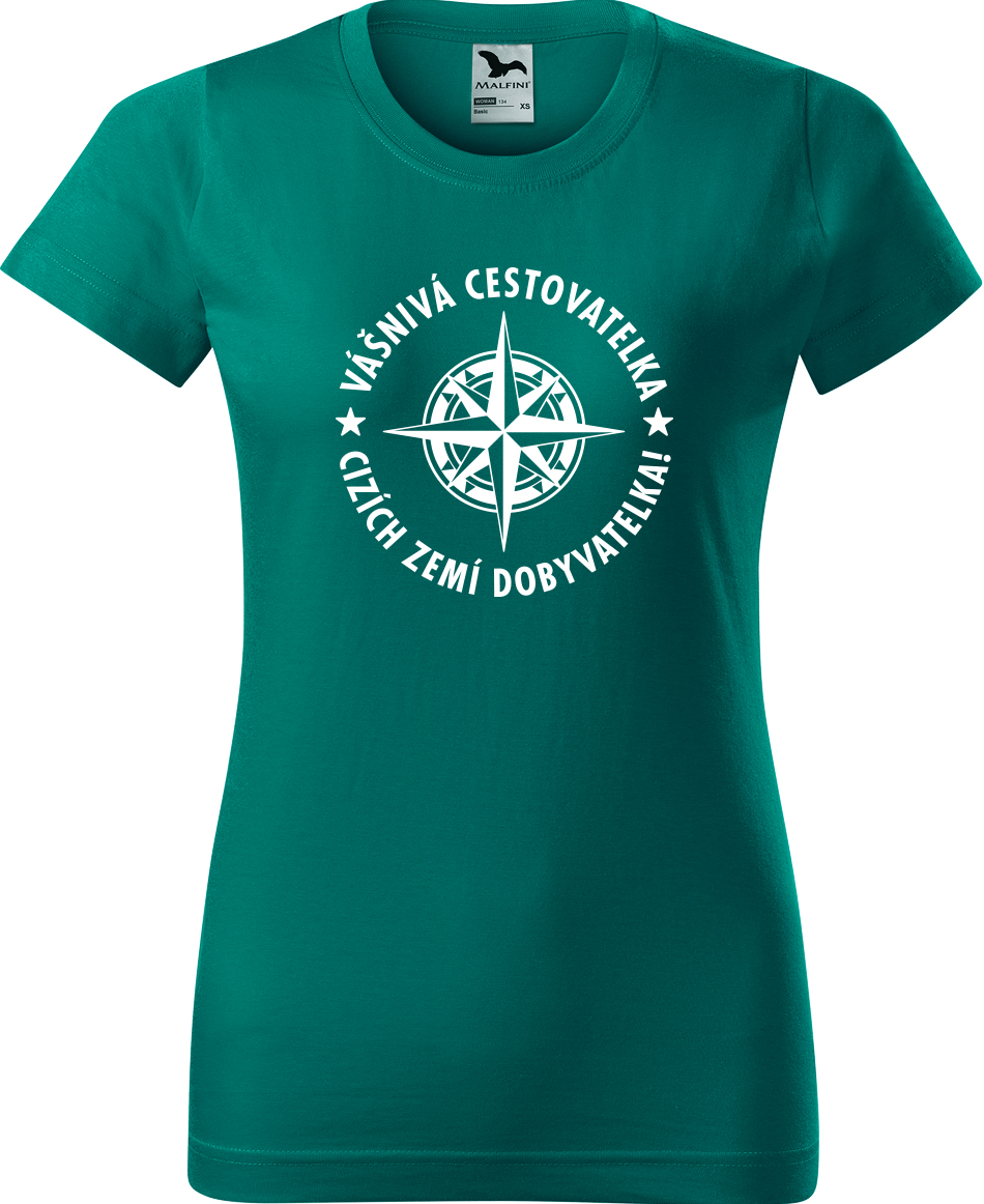 Dámské cestovatelské tričko - Vášnivá cestovatelka, cizích zemí dobyvatelka! Velikost: S, Barva: Emerald (19), Střih: dámský