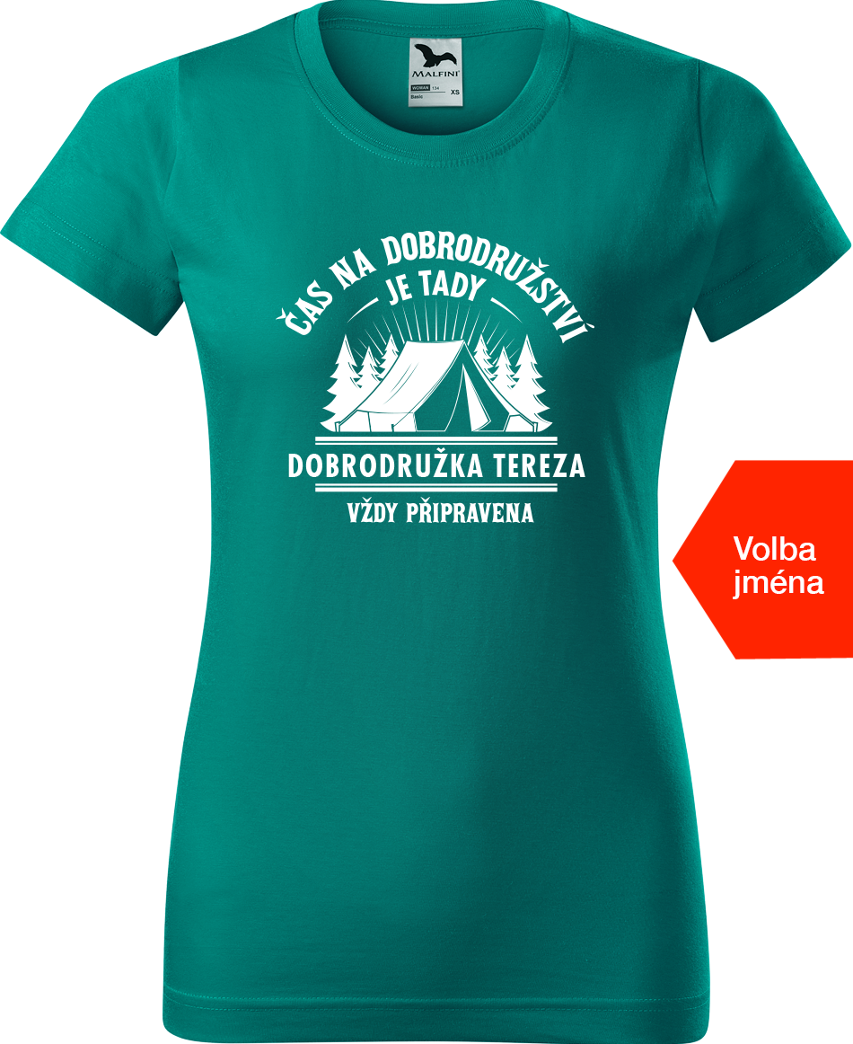 Dámské cestovatelské tričko se jménem - Čas na dobrodružství je tady Velikost: XL, Barva: Emerald (19)