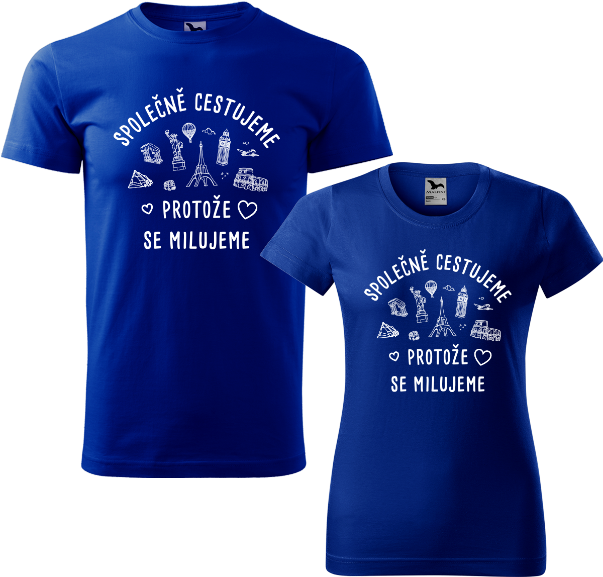 Tričko pro páry - Společně cestujeme protože se milujeme Barva: Královská modrá (05), Velikost dámské tričko: S, Velikost pánské tričko: XL