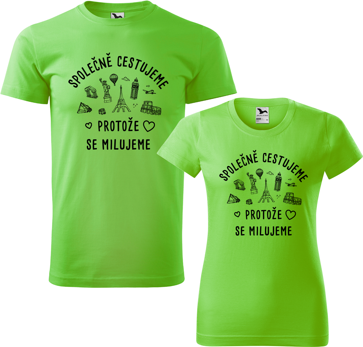 Tričko pro páry - Společně cestujeme protože se milujeme Barva: Apple Green (92), Velikost dámské tričko: S, Velikost pánské tričko: S