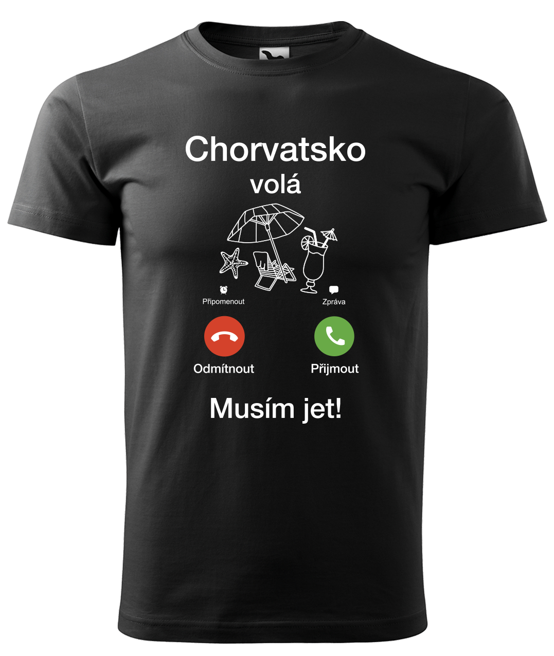 Dětské cestovatelské tričko - Chorvatsko volá - musím jet! Velikost: 4 roky / 110 cm, Barva: Černá (01)