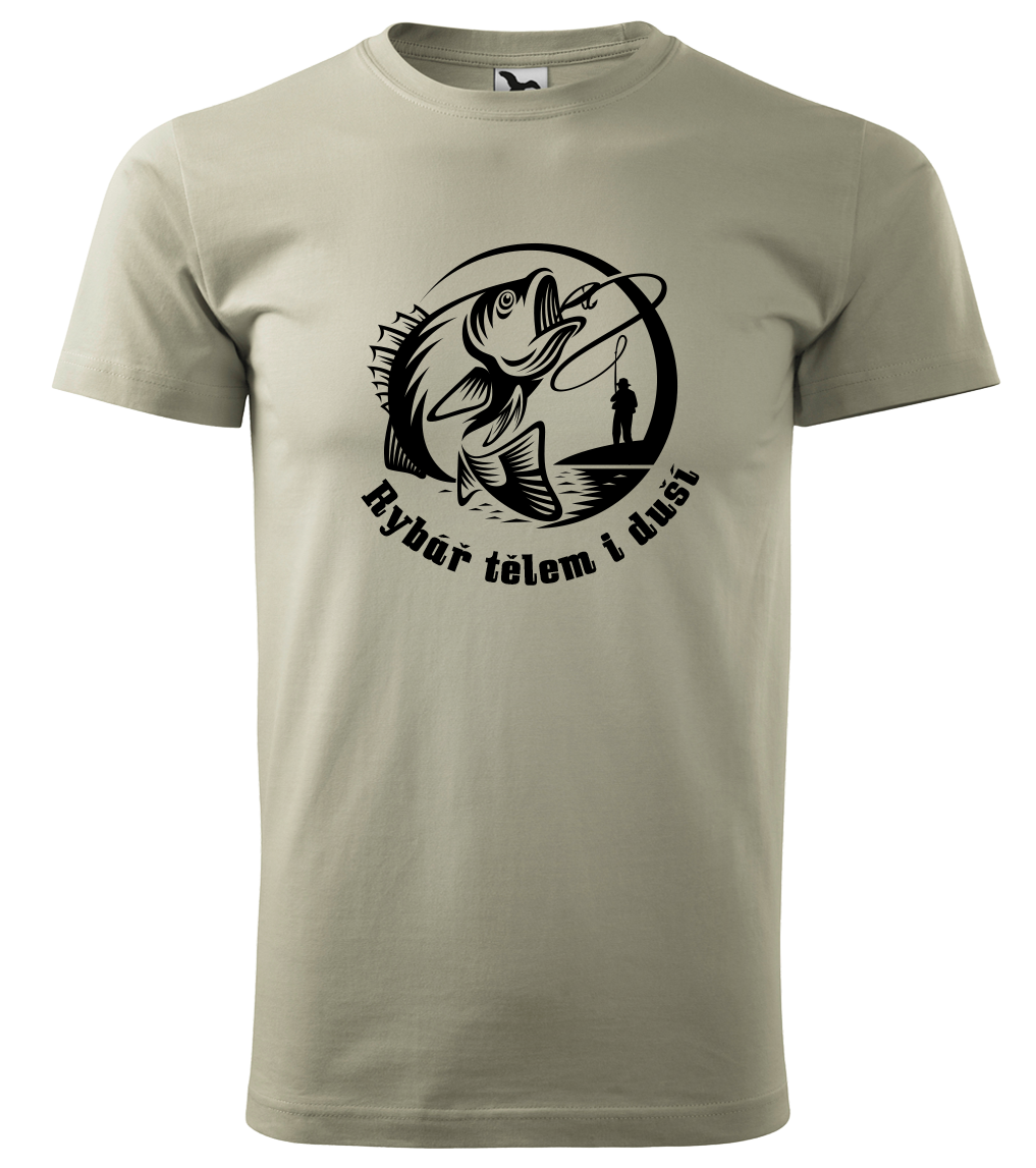 Tričko pro rybáře - Rybář tělem i duší (SLEVA) Velikost: XL, Barva: Světlá khaki (28)